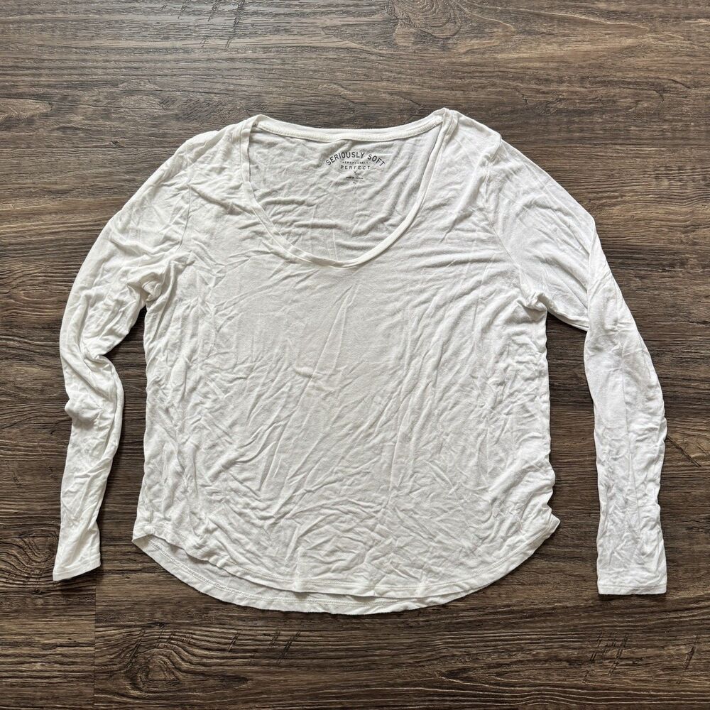 Aero Seriously Soft Perfect V Womens Solid White Sheer Rayon V-Neck T-Shirt XL